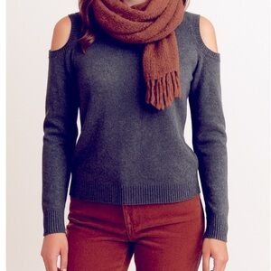 Vtg BCBG Cold Shoulder Gray 100% Cashmere Sweater Sz S Women